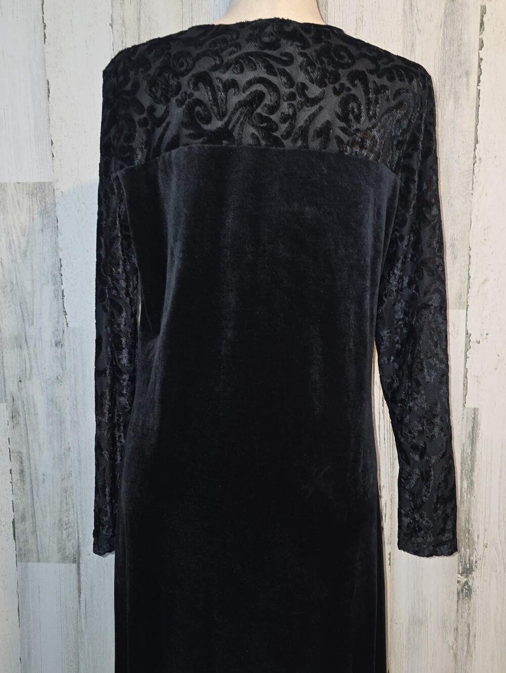 Vintage Diane von Furstenberg DVF Black Velvet Burnout Maxi Dress M Whimsy Goth - Picture 6 of 11
